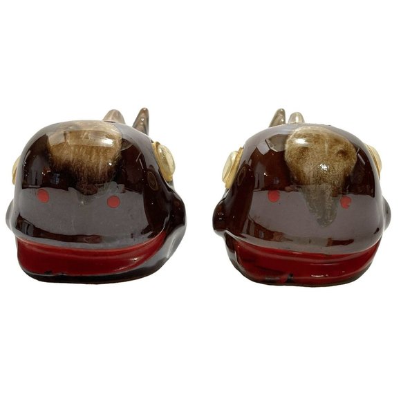 Vintage 1950s Redware Pottery Whales Googly Eyes Japan Brown Drip Salt Pepper - Picture 3 of 11